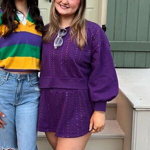 Mardi Gras Rhinestone Sweatshirt & Skort Set